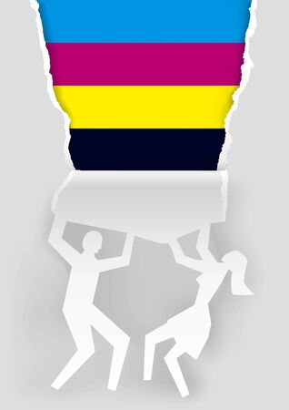 Couple ripped paper background with CMYK colors. Concept for color printing. Vector available.のイラスト素材