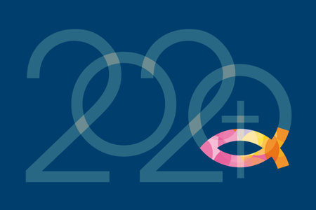 Jesus fish symbol new year. 2020 New Year with Jesus fish symbol with cross on blue background....