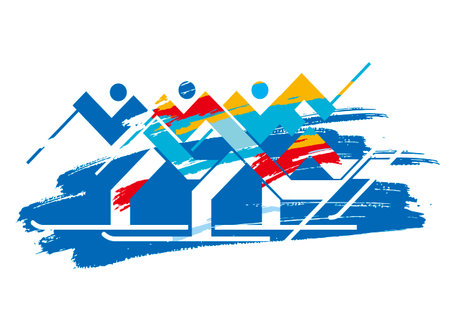 Cross Country Ski Racers, nordic skiing, grunge stylized. A expressive stylized drawing of cross country ski competitors. Isolated on white background. Vector available.のイラスト素材
