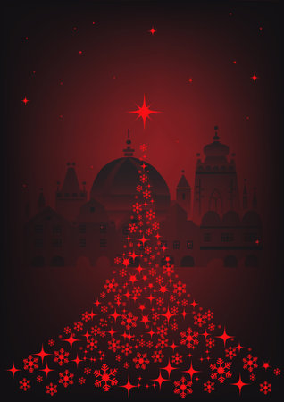 Dreamful Christmas tree in Historical town. Abstract Christmas tree on the Winter Historical town decorative background. Vector available.のイラスト素材