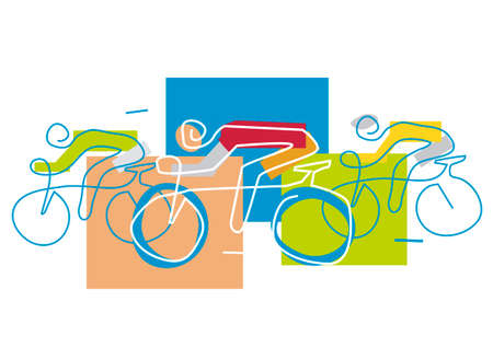 Cycling race, line art stylized. Stylized expressive Illustration with continuous line drawing design with three bike riders. Vector available.のイラスト素材