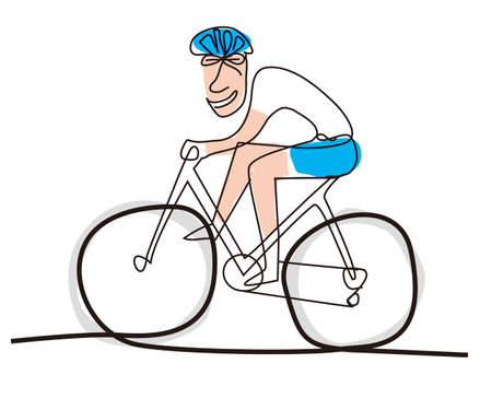 Cyclist, line art stylized cartoon. Stylized Illustration of laughing man on a bicycle. Vector available.のイラスト素材