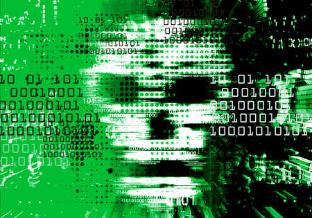 Skull, Hacker, Computer virus concept, green background. Illustration of Abstract Skull sign with binary codes. Web Hacking. Online piracy concept.の写真素材