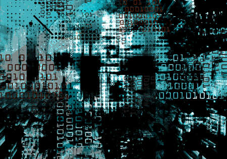 Binary code, abstract Expressive technology background. Grunge blue backdrop for informatics and digital technologies, hacking.の写真素材