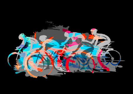 Cycling race, road cycling. Expressive Illustration of cyclists in full speed. Black background.の写真素材