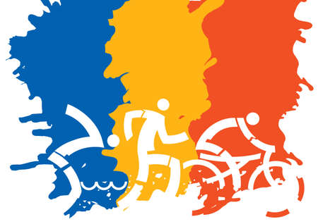 Three Triathlon Racers, banner background. Expressive drawing of Three triathlon athletes on grunge background.Vector available.のイラスト素材