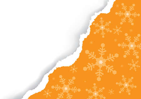 Christmas ripped paper, orange background. Illustration of orange torn paper background with snowflakes and place for your text or image. Vector available.のイラスト素材