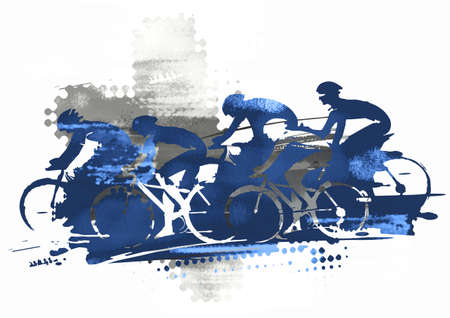 Cycling race, MTB cycling. Expressive stylized blurred drawing of a group of cyclists at full speed. Imitation of watercolor paintingの写真素材