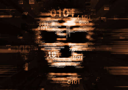 Skull,Hacker,Computer virus concept. Illustration of Abstract Skull sign with binary codes. Concept for online piracy, hacking.の写真素材
