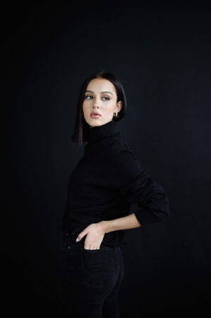 Elegant series of photos of young fantastic model. studio. European type, handsome lips, beautiful...