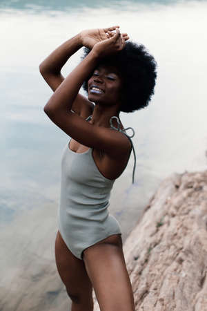 african, african american, african model, afro, alone, attractive, background, beach, beautiful, beauty, black, blue, body, curly, curly hair, enjoying, ethnicity, face, fashion, female, freedom, fresの写真素材