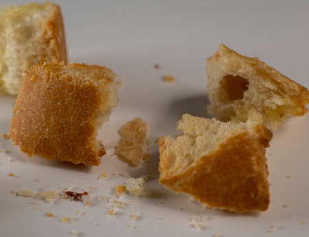 Crunchy breadcrumbs, artisan and baked in a stone oven, healthy breakfast with extra virgin olive oil.の写真素材
