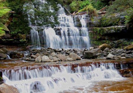 beautiful scenery- a waterfall in a forestの写真素材