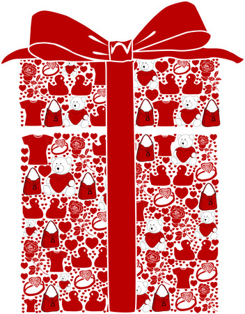a stylized gift box with various valentine gift ideasのイラスト素材
