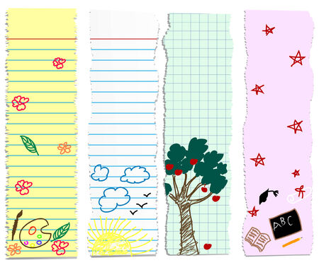 a set of back to school/graduation banners- childish doodles on pieces of paperのイラスト素材