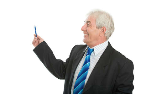 The cheerful businessman with a pen in a handの写真素材