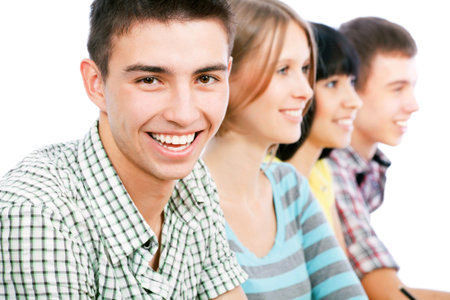 Portrait of a happy student and his friends