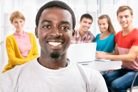 International group of students studying together in a university