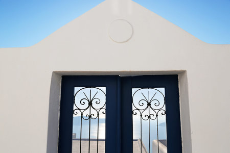 Santorini Greece. White town on the rocks by the sea.の写真素材