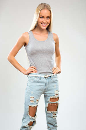 Portrait of beautiful girl is in fashion styleの写真素材