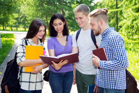 Group of student with notebook outdoor