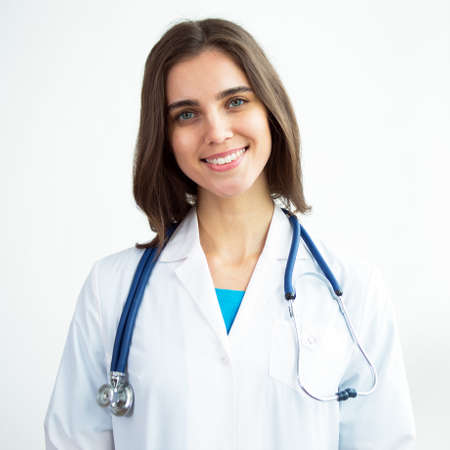 Portrait of happy successful female doctorの写真素材