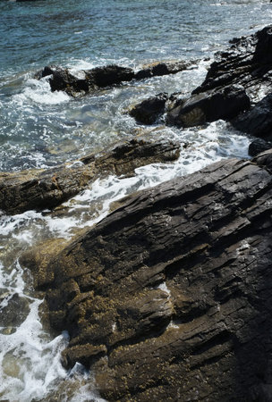 Beautiful seascape with mountains and waves