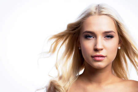 Face of beautiful young woman with clean fresh skinの写真素材