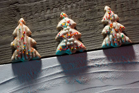 ? hristmas card with? hristmas tree cookies and place for textの写真素材