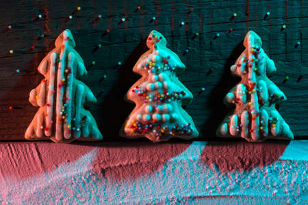? hristmas card with? hristmas tree cookies and place for textの写真素材