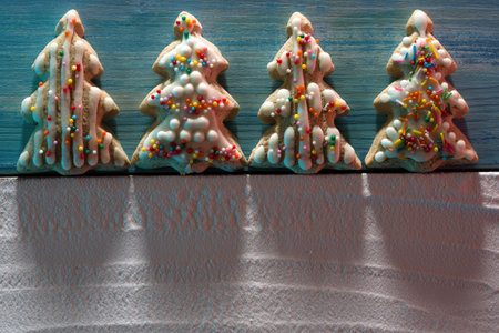 ? hristmas card with? hristmas tree cookies and place for text