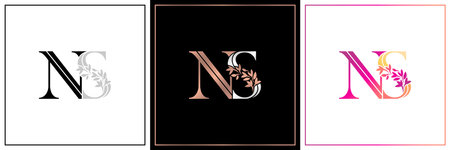 NS monogram, NS initial Wedding , NS logo company, NS icon business, sign, SN symbol with variation three designs of minimal, elegance, colourful for fashion, jewelry, boutique and creative templates.のイラスト素材