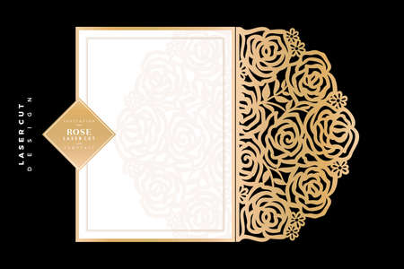 Rose Laser cut, minimalist floral laser cut gold paper, flower template design, floral gold invitation laser cut, Laser cutting template for greeting card, envelopes, wedding invitation, mockup designのイラスト素材
