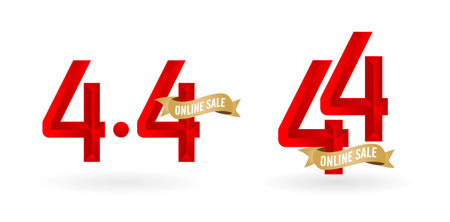 4.4 Mega sale, 4.4 online sale, with gradient red and golden ribbon applicable poster or flyer...