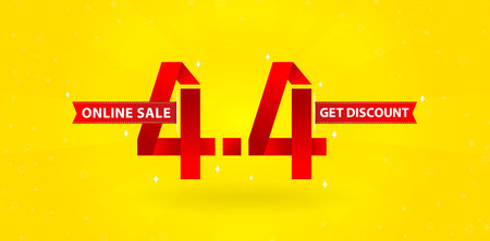 4.4 online sale, Shopping day festival calendar number date gradient red with yellow background and...