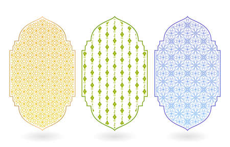 Three illustration Islamic pattern with frame isolated white background. applicable for banner, poster, flyer, greeting cards, invitation.のイラスト素材