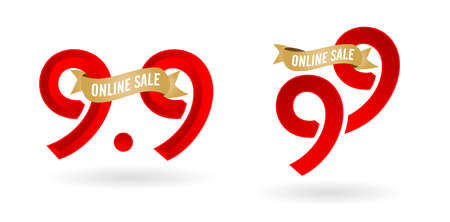 9.9 Mega sale, 9.9 online sale, with gradient red and golden ribbon applicable poster or flyer design, social media banner, online shop promotion, web banner store and retail, agency advertise mediaのイラスト素材