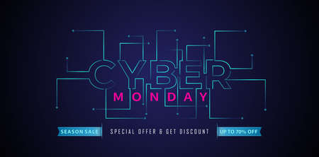 illustration of CYBER MONDAY letter on dark background with technology concept for advertising, promotional online shop, poster, web banner, brochure and flyer design concept.のイラスト素材
