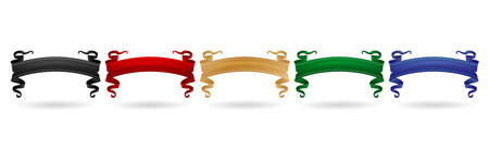 Vector illustration 5 set of colored ribbons elements isolated on white backgrounds for decks, collages, and scene designs, User interface, Branding or identity campaignsのイラスト素材