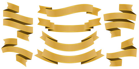 vector illustration eight set golden ribbons scrolling isolated backgrounds for decks, collages, scene designs, User interface, Branding or identity campaigns, Stationery printsのイラスト素材