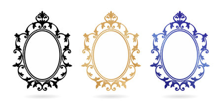 Vector illustration Set of vintage ellipse frames label ornaments isolated white backgrounds for screen printing, paper craft printable designs, wedding invitation cover materialsのイラスト素材