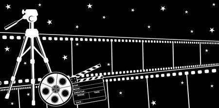 Vector illustration film cinema strip backgrounds with stars and camera reel for Presentations and decks, ads, marketing materials, Digital interfaces, banner, header, advertisingのイラスト素材