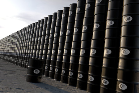 Barrel of oil in desert . concept  illustration.