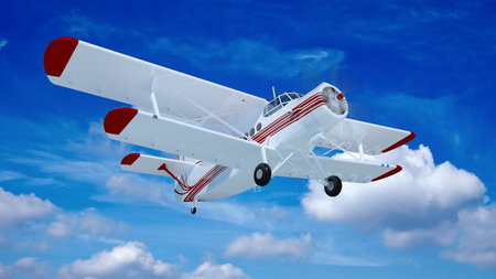 old retro bi plane fly in the clouds
