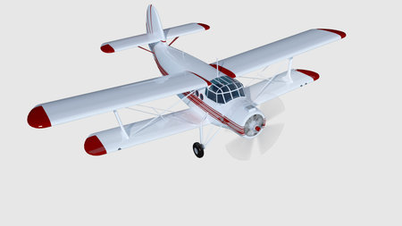 old retro bi plane isolate on white. 3d rendering.
