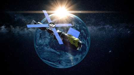 Planet Earth as seen from space. With stars background. 3d rendering.の写真素材