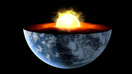 Earth core. inner structure with geological layers. 3d rendering.の写真素材