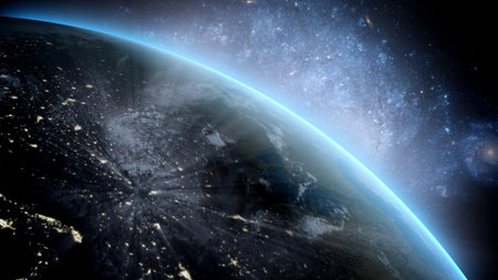 Planet Earth as seen from space. With stars background. 3d rendering.