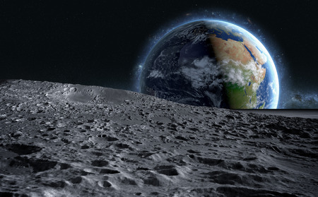 moon surface. The space view of the planet earth. 3d rendering.