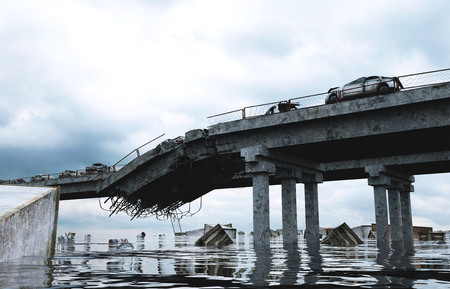 Apocalypse sea view. Destroyed bridge. Armageddon concept. 3d renderingの写真素材